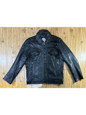 Diesel Leather trucker Jacket Full Zip Size XL color black vintage Y2K